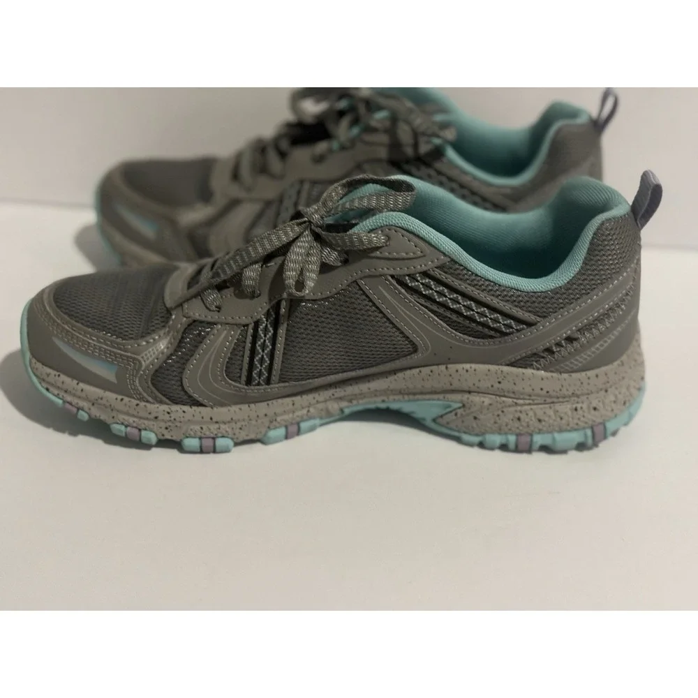 Skechers Trail Womens 8‎ Grey Teal Purple Hiking Running Shoes Speckled Sole